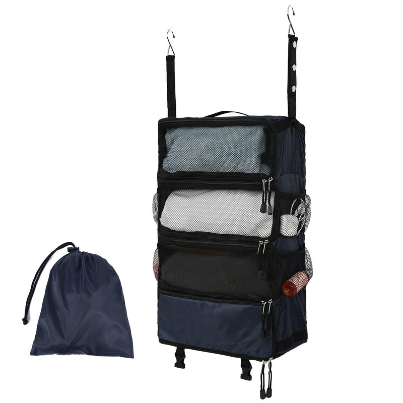 TABITORA Travel Luggage Organizer Hanging Packing Cubes Portable Hanging Shelves Carry on Closet for Suitcase with 2 Hooks,Collapsible(Navy,M) Navy Medium