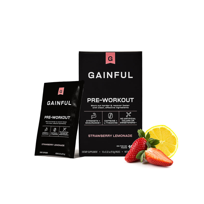 [Australia] - Gainful Pre Workout Powder with Natural Caffeine & L Theanine for Energy & Focus, L Citrulline & Beta Alanine for Endurance, BCAA's for Muscle Recovery, Vegan, Strawberry Lemonade, 10 Ct Strawberry Lemonade - Caffeine Only 3.2 Ounce (Pack of 1) 