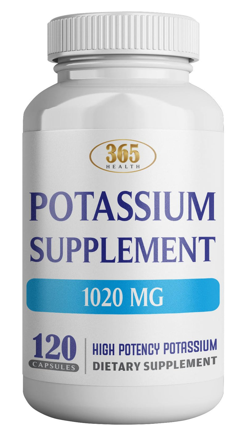 [Australia] - 365 Health Potassium Supplement 1020 mg | Potassium Bicarbonate | Non-GMO | Gluten Free | Made in USA | 120 Vegetarian Capsules 120 Count (Pack of 1) 