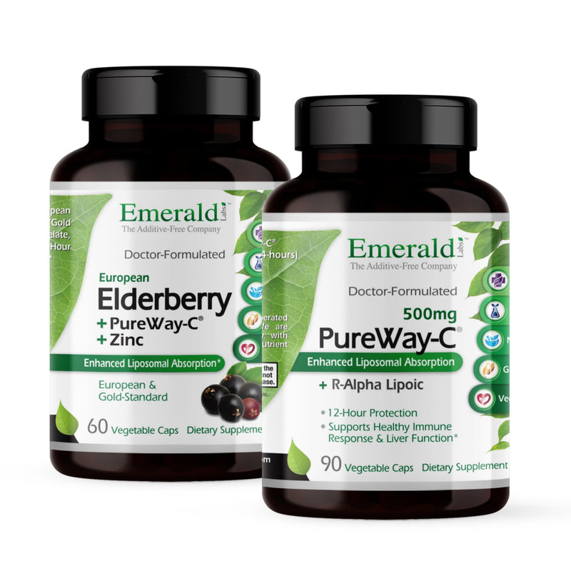 EMERALD LABS Bundle with Elderberry Plus (60 Veg Caps) & PureWay-C (90 Veg Caps) - Digestive & Immune Support with European Elderberry Extract, Vitamin C, Albion Chelated Zinc & R-Alpha Lipoic Acid*