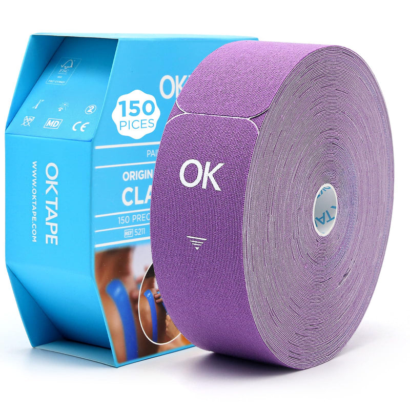 [Australia] - OK TAPE Kinesiology Tape Pre Cut Strips Bulk (150 PCS),Elastic Cotton Latex Free Hypoallergenic Athletic Tape Roll for Muscle Joint Knee,Waterproof k Tape 2in×10in/PCS Purple 150 PCS 