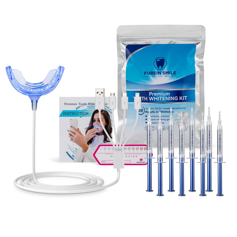 [Australia] - Teeth Whitening Kit with 32xLED Light Professional Complete at Home Smart Phone Whitening System - Best Tooth Whitener Gel Refill - Safely Connected with iPhone/Android/USB for Home Use 