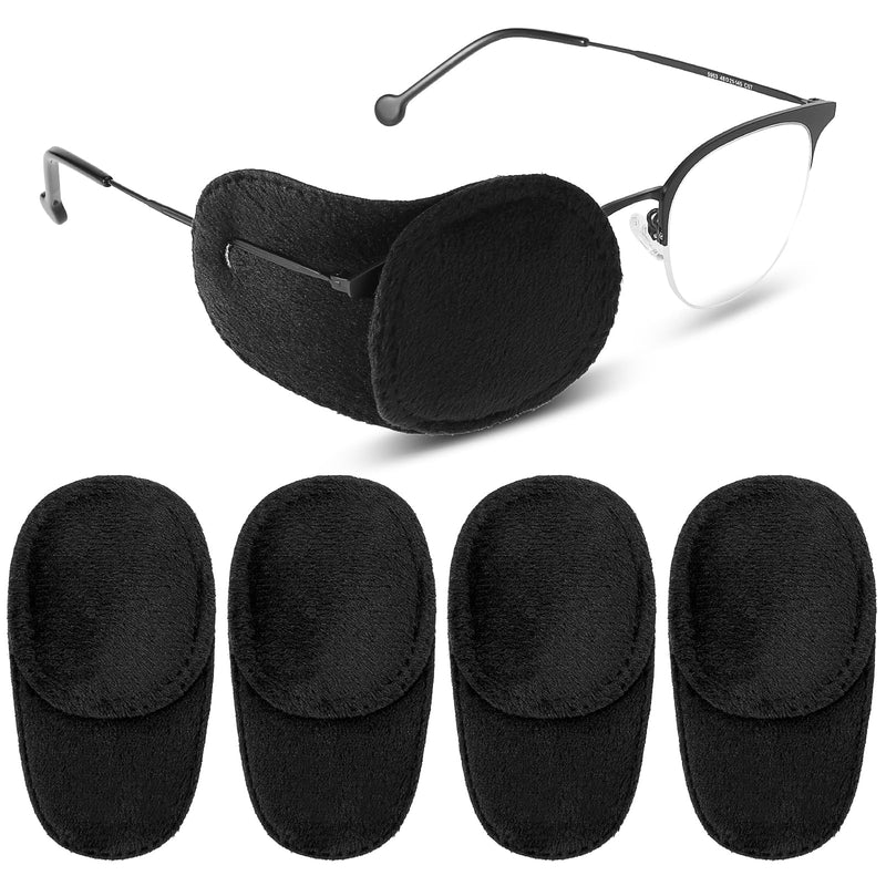 [Australia] - 4 Pcs Eye Patches for Adults Kids, Right & Left Eye Patch for Glasses, Reusable Lazy Eye Patch for Treating Lazy Amblyopia Strabismus After Surgery (Black) 1 Count (Pack of 4) 