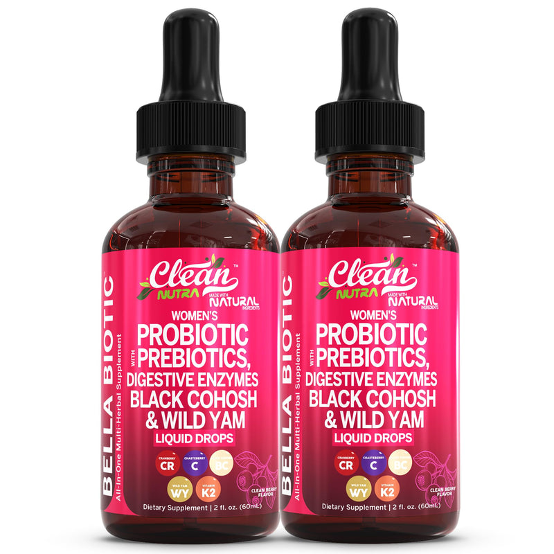 [Australia] - Liquid Probiotics for Women Drops with Chasteberry, Black Cohosh, Prebiotics, Digestive Enzymes, Evening Primrose Oil, Wild Yam, Cranberry Dmannose and Iron Vitamin D3 K2 Clean Nutra Bella Biotics (2) 2 