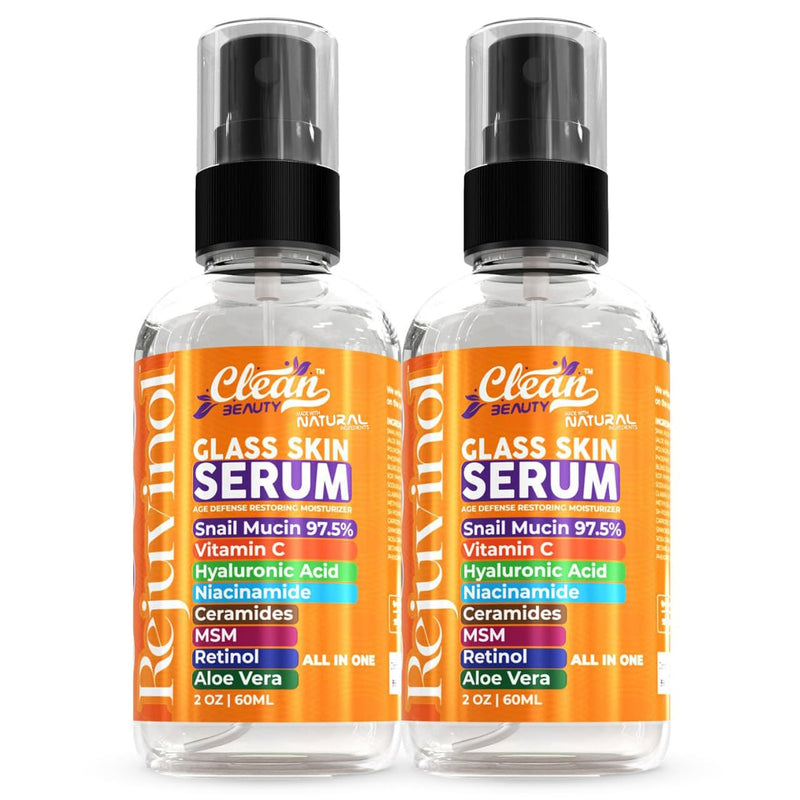 Clean Beauty Snail Mucin Serum Vitamin C Face Serum Anti Aging with Hyaluronic Acid Niacinamide Retinol MSM Aloe Vera & Ceramides - Korean Skin Care Dark Spot Remover for Glowing Skin - Pack of 2