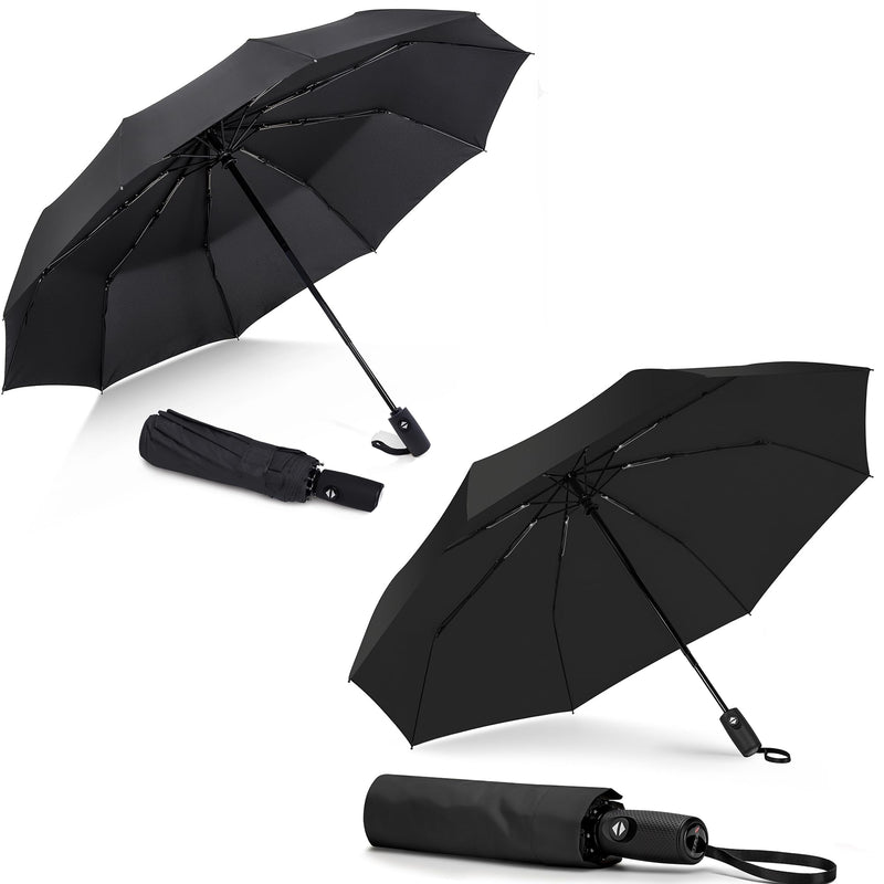 ZOMAKE Travel Umbrella Compact - 8/10 Ribs Portable Collapsible Umbrellas for Rain Windproof - Paraguas Automatic Small Folding Umbrella Lightweight Packable Umbrella for Women Men - Black&Black