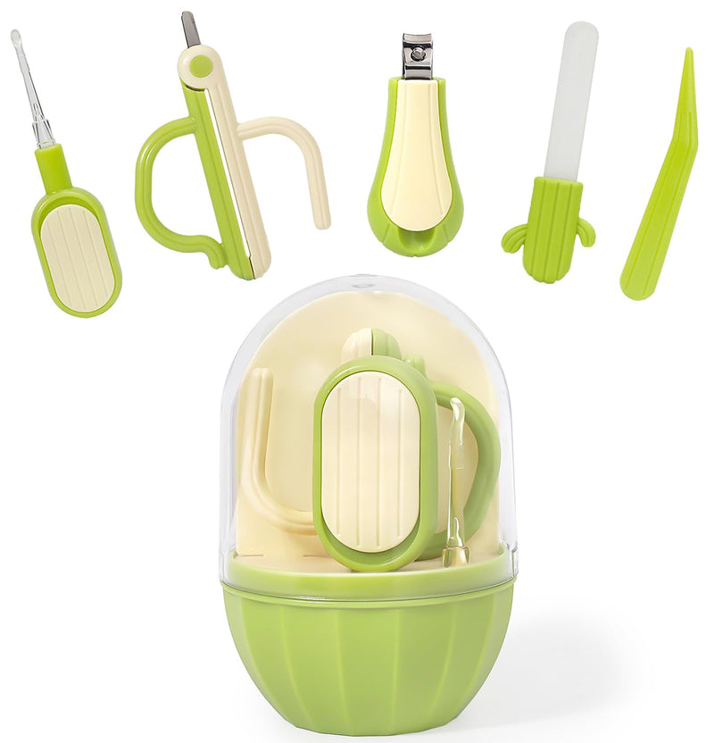 [Australia] - 5-in-1 Baby Nail Kit with Storage Case, Cactus Theme Design Including Baby Nail Clippers, Nail Scissors, Nail File, Tweezers & Nose Picker, Newborn Essentials Must Haves for Baby Shower(Green) Green 