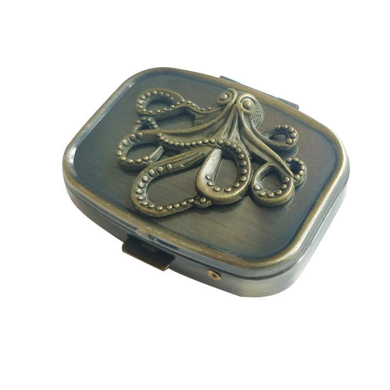 Hidad Bronze Retro Portable Travel Pill Organizer - Octopus Sign Small Pill Box for Purse or Pocket, Cute Durable Portable Mini Pill Case,Pill Bottle Container, Hold Vitamin Medicine Pill Dispenser