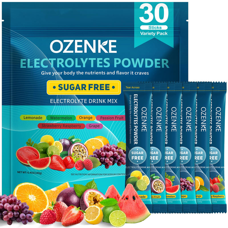 [Australia] - Electrolytes Powder Packets, 30 Sticks Hydration Packets Sugar Free, Electrolyte Drink Mix Travel Electrolyte Packets for Rapid Hydration, 6 Flavors Variety Pack 0.01 Ounce (Pack of 30) 