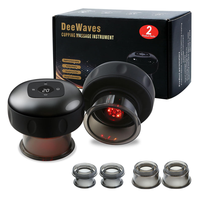 [Australia] - Smart Cupping Massage Therapy Set 2 Pcs, Electric Therapy Massager Kit, Therapy Device, Gua Sha Massage Tool for Pain Relief, Neck Shoulder Back Muscle Soreness (Black) Black 