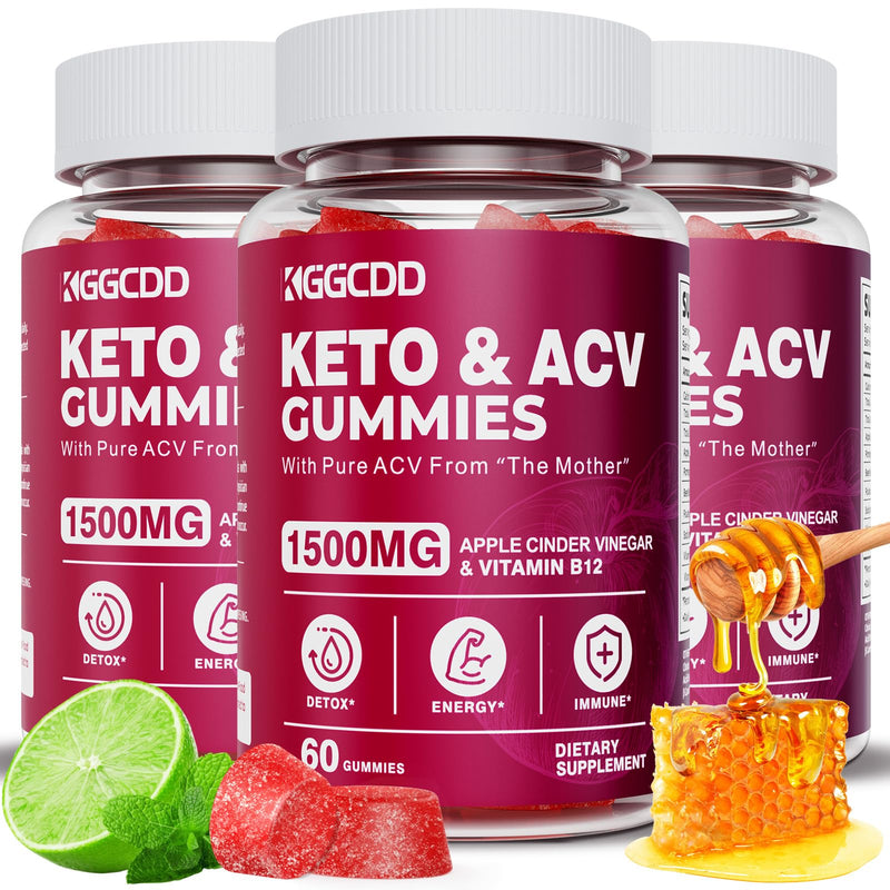 3 Pack Keto ACV Gummies Extreme 1500MG, Keto Gummies, Apple Cider Vinegar | Formulated with Pomegranate Beet Juice Powder, B12, Vegan, Non GMO, 180 Gummies 60 Count (Pack of 3)