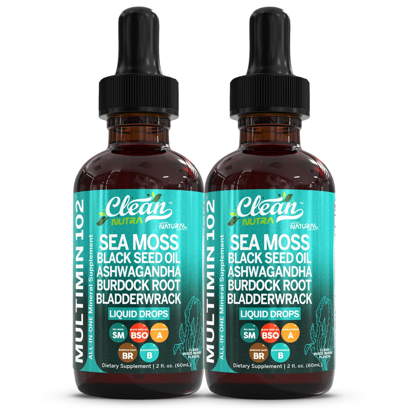 [Australia] - Clean Nutraceuticals Sea Moss Drops Supplement Liquid with Black Seed Oil Ashwagandha Burdock Root & Bladderwrack - Multimineral Organic Non-GMO Vegan for Gut Heath Skin Immune Support Hair (2) 2 