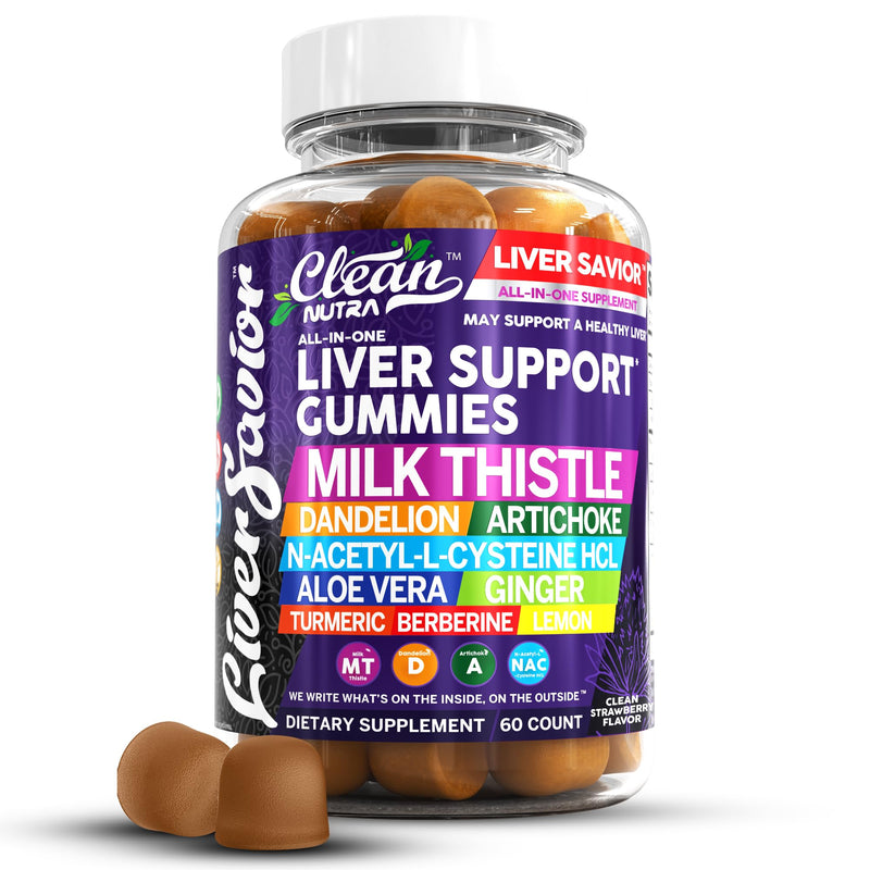 [Australia] - Clean Nutra Liver Cleanse Detox & Repair Gummies | Milk Thistle Gummy Liver Support Vitamins | Dandelion, Artichoke, Aloe Vera, Ginger, Berberine, Lemon, N-Acetyl-L-Cysteine, Turmeric Supplement HCL 1 