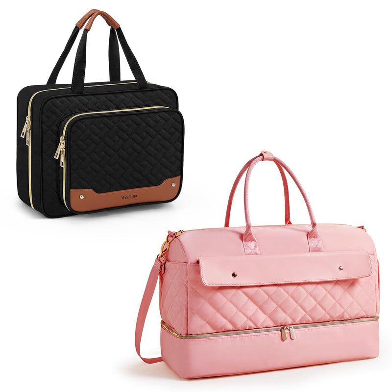 Toiletry Bag with Jewelry Organizer Compartment + Large Weekender Bag for Women with Shoe Compartment