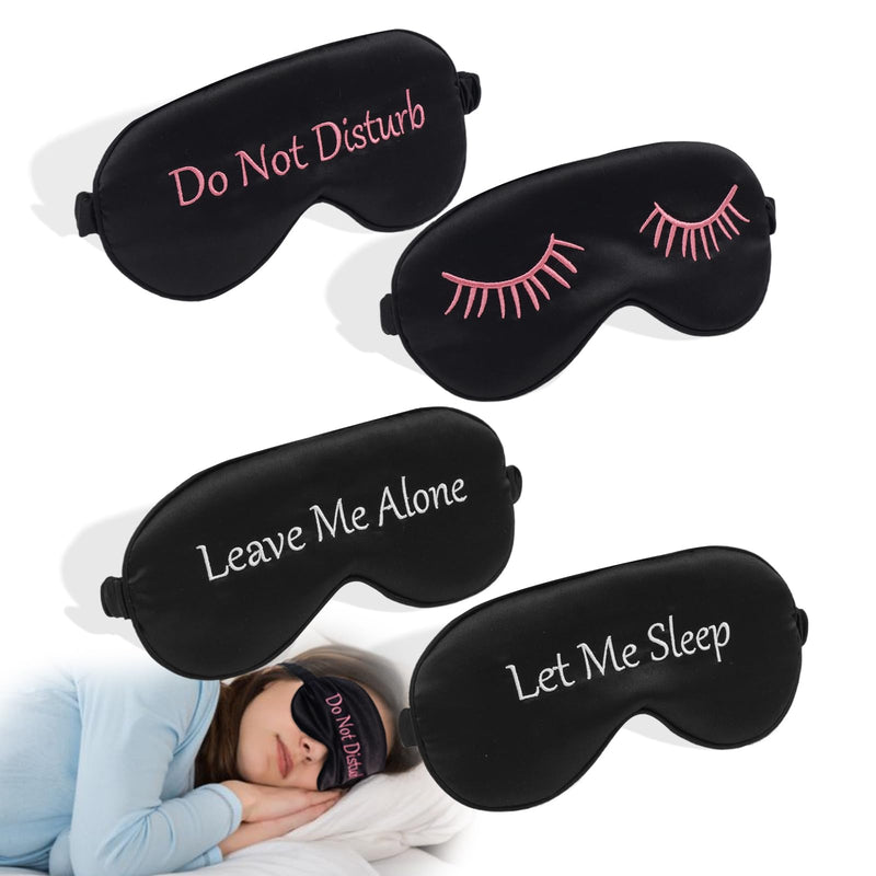 [Australia] - 4 Pack Eye Mask for Sleeping Silky Funny Soft Satin Sleep Shade Cover Blindfold with Elastic Strap Travel Nap Blackout for Women Men 