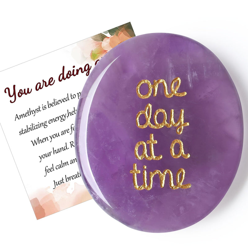 [Australia] - QINJIEJIE Amethyst Crystals Thinking of You Gifts for Anxiety Relief Items You Got This One Day at A Time Inspirational for Best Friend Encouragement Gifts for Women Sobriety for Men 