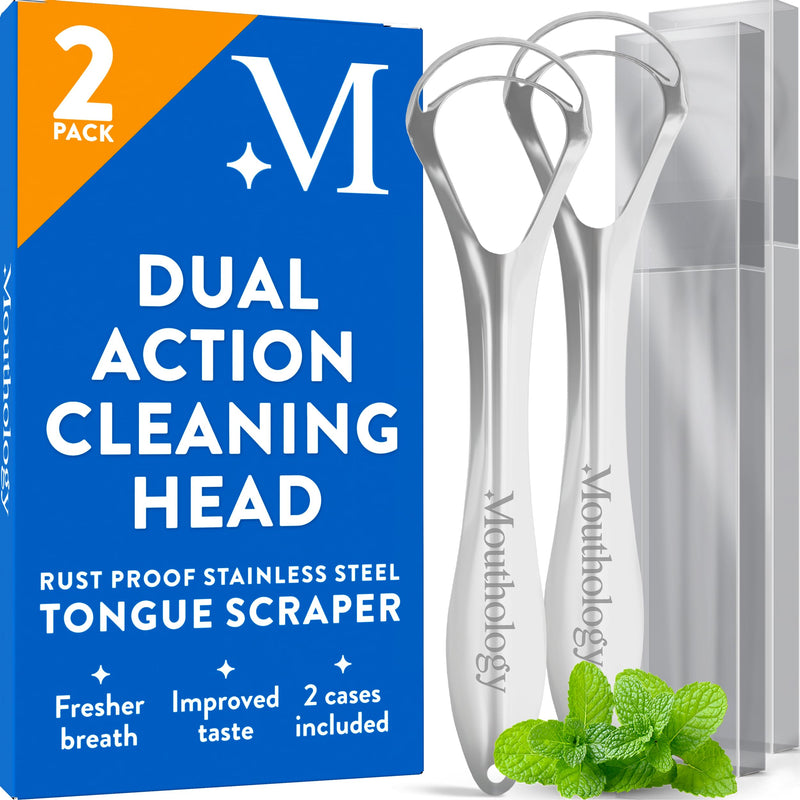 [Australia] - Mouthology Tongue Scraper for Adults (2 Pack), Reduce Bad Breath, Metal Tongue Scraper, Tongue Cleaner, Tongue Scraper, Stainless Steel Tongue Scraper, Tongue Cleaner for Adults, Tongue Scrubber Dual Scraper (2 Count) 