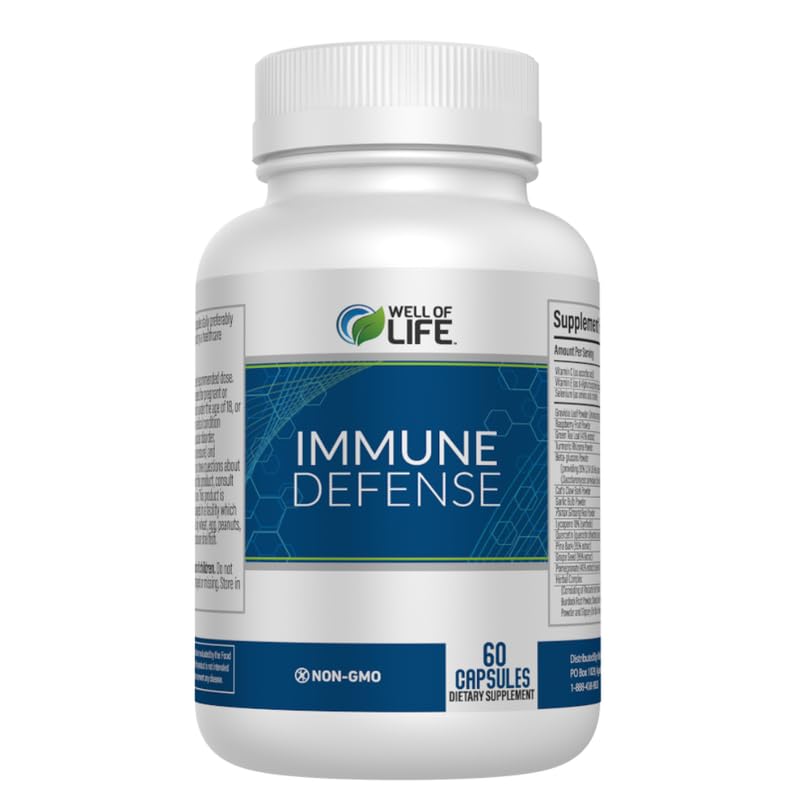 Well of Life Immune Defense 600mg - Immune Support Supplement with Turmeric, Graviola, Green Tea, Garlic - Immunity Vitamins for Adults - 60 Vegan Capsules, Non-GMO 60 Count (Pack of 1)