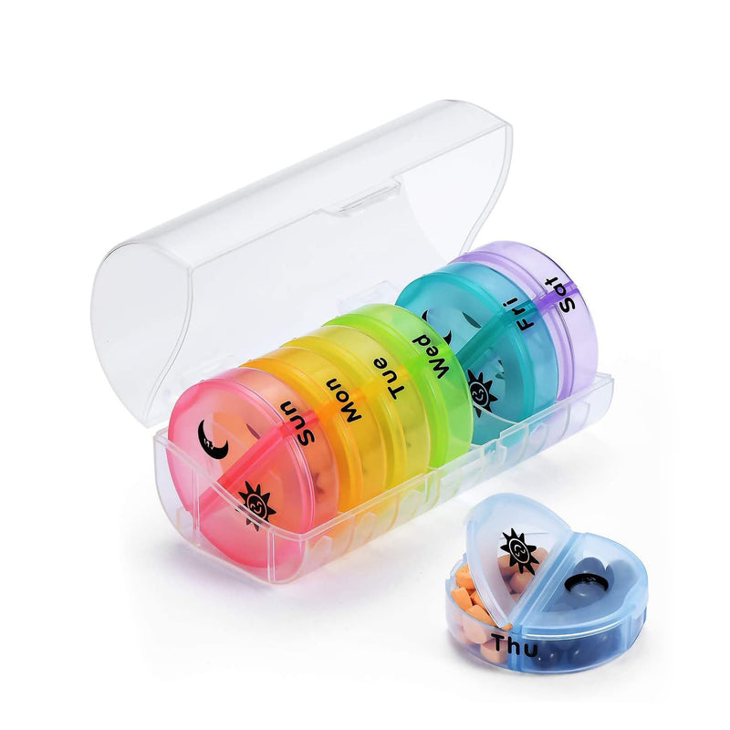 14 Compartment Pill Organizer — Portable Weekly Pill Box 7 Day 2 Times A Day — Am/Pm Pill Case for Medicine, Vitamins, Supplements — BPA Free Travel Large Pill Sorter for Day & Night, Clear