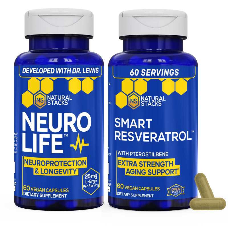 NATURAL STACKS NeuroLife & Resveratrol Supplement Bundle - Supports Longevity & Brain Aging* - 120 Total Capsules