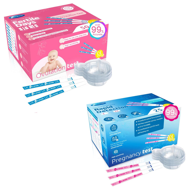 HEAL-CHECK Ovulation Test Strips 50 and Pregnancy Tests 30, Bulk Ovulation Predictor Kit for Women TTC, Over 99% Accuracy, Easy to Use at Home, Individually Wrapped, FSA HSA | 50LH+30HCG+80 Urine Cups