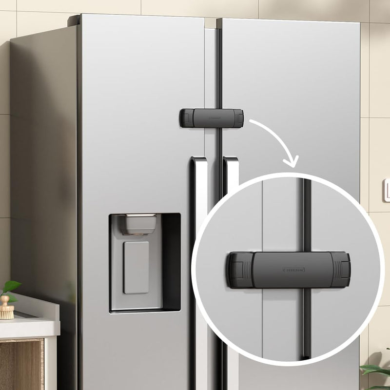 [Australia] - Mom's Choice Gold Awards Winner - EUDEMON 1 Pack Latest French Fridge Lock French Door Refrigerator/Freezer Lock Apply to Max 3.54"(90mm) Two Door Gap Distance for Kids & Babies,Easy to Install(Black) Black 