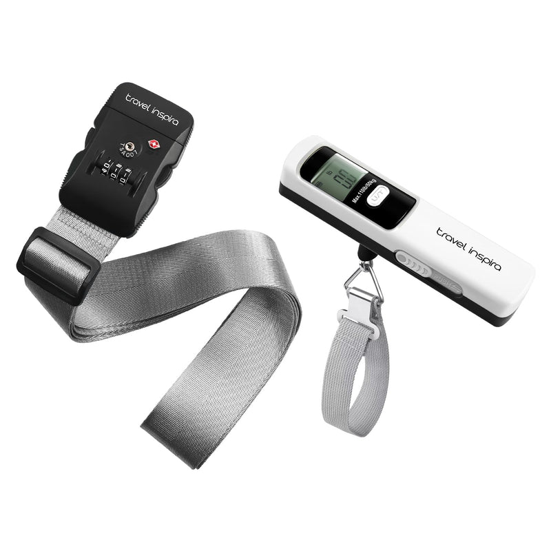 Travel Inspira TSA Approved Luggage Strap - Adjustable Length with Combination Lock and Luggage Scale Battery-Free 110 Pounds, Battery Included