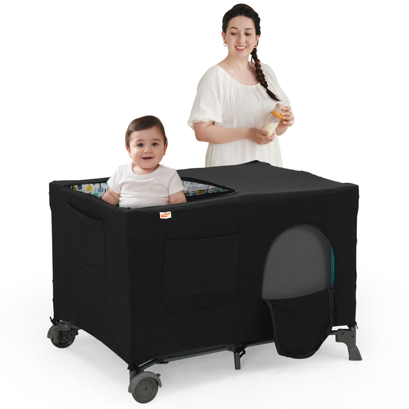 [Australia] - Pamo Babe Blackout Cover for Pack and Play - Baby Playard Cover, Breathable Netting for Indoor or Outdoor Tent 