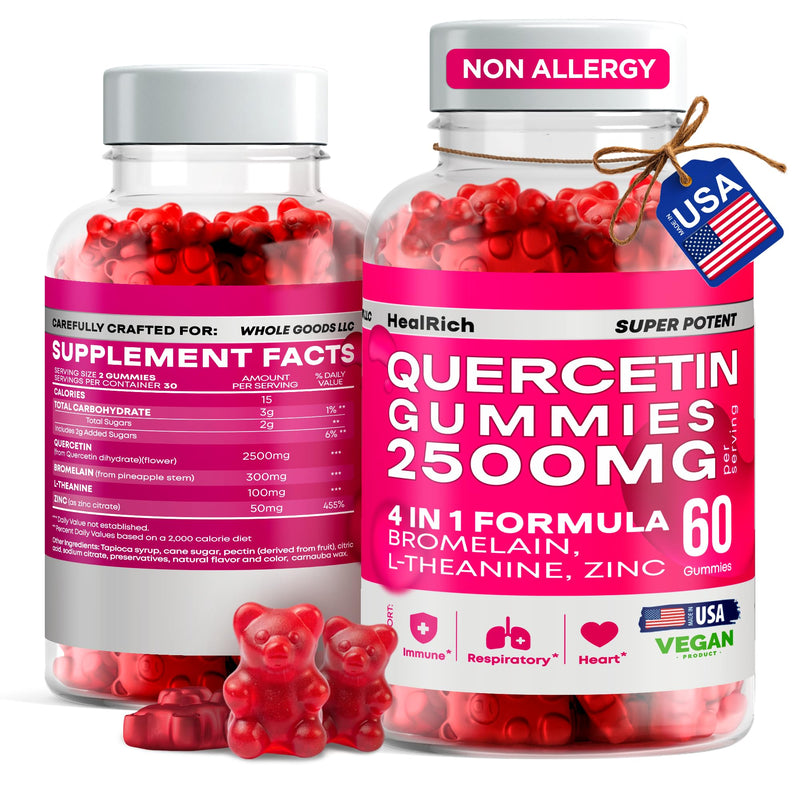 [Australia] - Quercetin Gummies - 2500MG Quercetin with Bromelain L-theanine & Zinc - Pure Supplement for Immune System Lung and Allergy Support - Immunity Booster Vegan Supplements for Kids & Adults - Made in US 