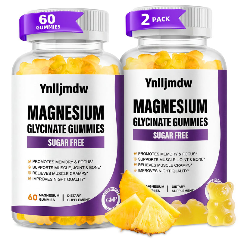 Magnesium Glycinate Gummies 500mg 2 Pack, Magnesium High-Absorption | Magnesium with Calcium & Vitamins,High-Absorption, Supports Bone,Muscle&Sleep, Vegan,Non-GMO,Pineapple Flavor 60 Count (Pack of 2)