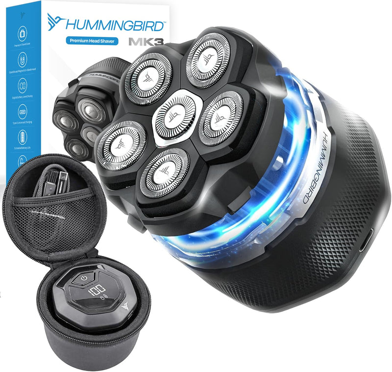 [Australia] - HUMMINGBIRD MK3 Head Shaver for Bald Men - Wet/Dry Electric Rotary Razor, Waterproof, Cordless USB-C Rechargeable Skull Shaver with Case 