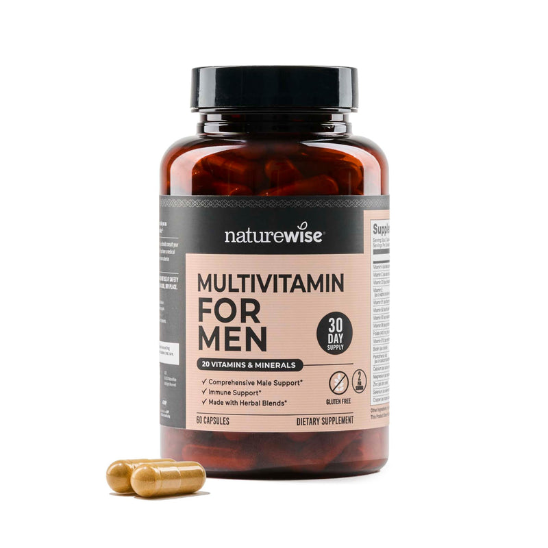 NatureWise Multivitamin for Men - Daily Male Support - Minerals & Herbs for Energy, Performance, Immunity - with Vitamin A, C, D, B-Complex - Soy & Gluten-Free, Non-GMO - 60 Capsules[1-Month Supply] Unflavored 60 Count (Pack of 1)