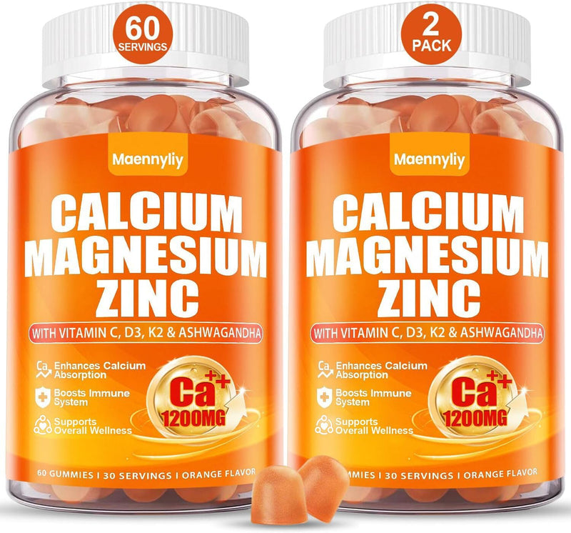 [Australia] - Calcium 1200 mg with Vitamin D3 Gummies for Adults - Calcium Citrate with Vitamin D3 K2, Magnesium, Zinc, Boron, Copper and Ashwagandha - Extra Absorption Calcium Supplement for Women Men Orange 60 Count (Pack of 2) 