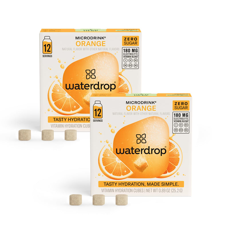 Waterdrop Hydration Cubes, Orange Flavor Electrolytes Powder with Vitamin C, B3, B5, B12, On The Go Water Enhancer Drops for Still & Sparkling Water, Low Calorie, Sugar & Gluten Free, Vegan, 24 CT 12 Count (Pack of 2)