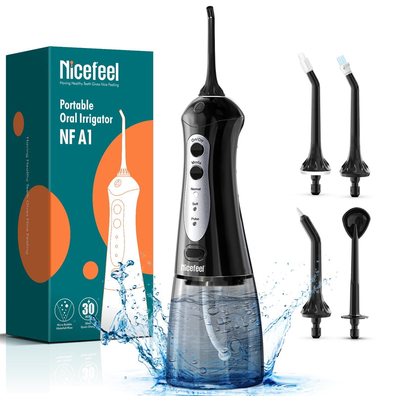 [Australia] - Nicefeel Cordless Water Dental Flosser ‚Äì 300ML BPA-Free Portable Oral Irrigator, 3 Cleaning Modes, Fast Charge, IPX7 Waterproof for Teeth, Gums & Tonsil Stones ‚Äì Home & Travel Use Dark Black 