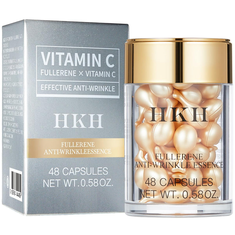 HKH Vitamin C Serum Capsules For Face: 48 Caps Anti-Aging Wrinkles With Vit C & Vitamin E Serum For Women Over 30+ - Reducing Fine Lines - Smoothing & Firming Skin - Travel-Friendly (Vitamin C)