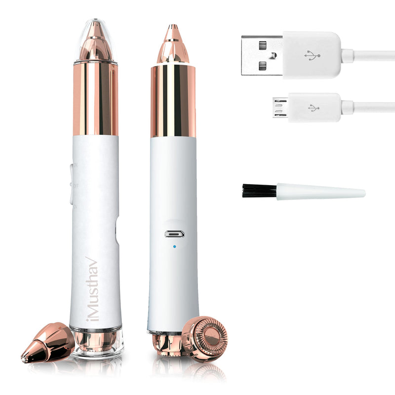 2 in 1 Eyebrow and Facial Hair Remover for Women Painless Flawless Electric Razor Epilator Trimmer Shaver with 18K Gold-Plated, USB Rechargeable, 360° LED for Eyebrow and Face Hair Removal Combo 2 in 1 Crystal White