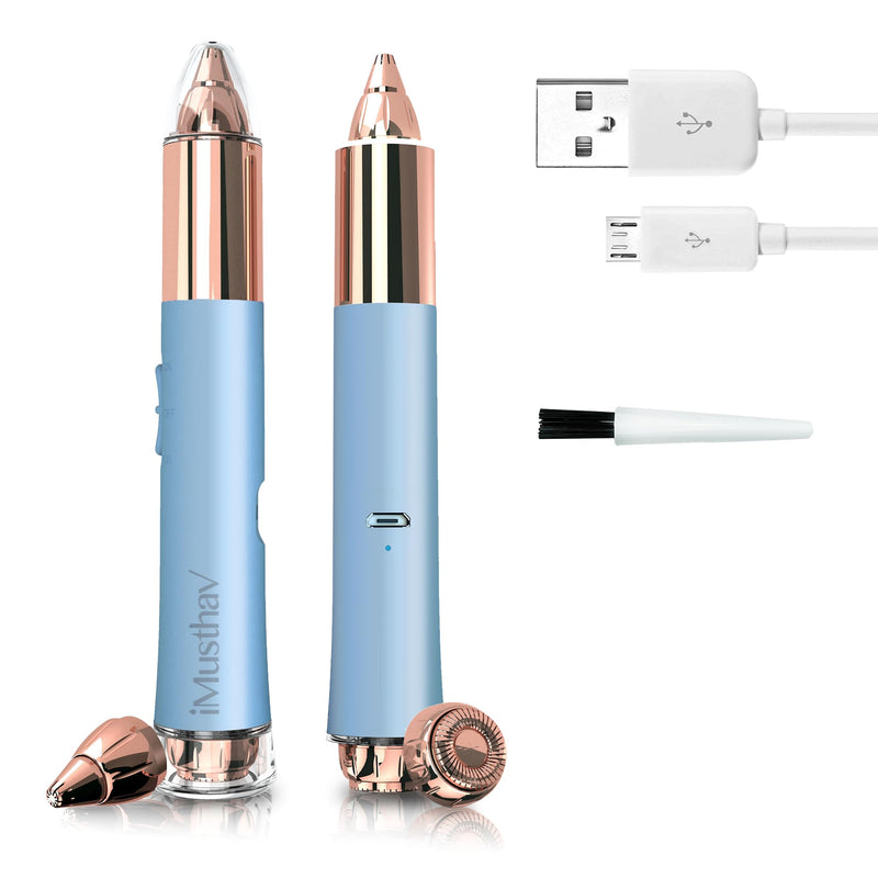 2 in 1 Flawless Eyebrow and Facial Hair Remover for Women Painless Electric Razor Epilator Trimmer Shaver with 18K Gold-Plated, USB Rechargeable, 360° LED for Eyebrow and Face Hair Removal Combo 2 in 1 Crystal Blue