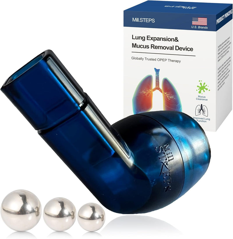 [Australia] - MILLSTEPS Breathing Exercise Device for Lungs,Mucus Relief and Lung Expansion Device - Clear Mucus from Airways Naturally & Build Stronger Lungs (Blue) Blue 