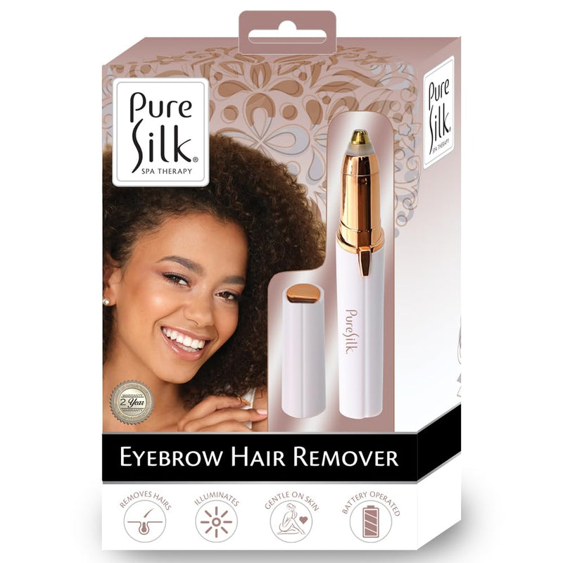 [Australia] - Pure Silk Eyebrow Hair Remover Shaver for Women, Fine Tipped Eyebrow Shaver for Shaping and Styling Eyebrows, Built in Light, Gentle and Pain-Free Eyebrow Styling Tool, Portable, Battery Operated 