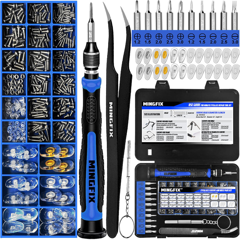 [Australia] - Eyeglass Sunglass Repair Kit,MINGFIX Magnetic Eye Glasses Repairing Tool Kit with Assorted Screws,Nose Pads,Small Screwdriver Bit Set & Tweezer with Mini Travel Case for Glasses,Sunglasses and Others 