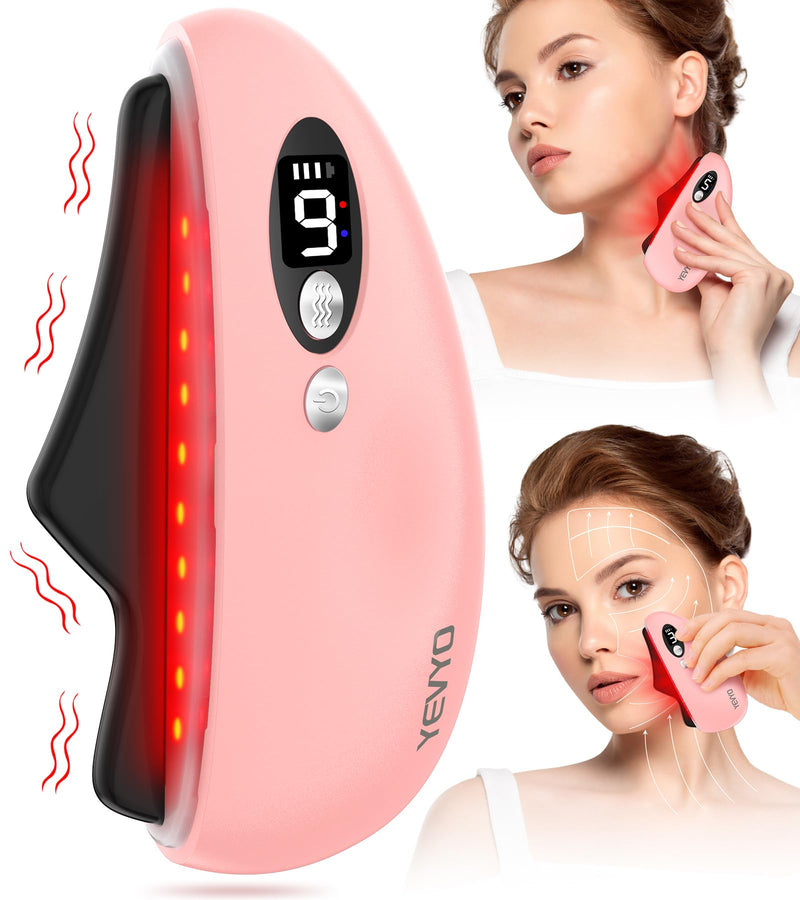 Gua Sha Facial Tool, Electric Black Obsidian Guasha Tool for Face, Chin, Neck, Body, Heated Vibrating Massage Gua Sha Stone for Face Sculpting Pale Pink