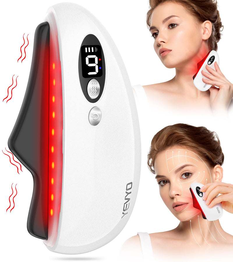 Gua Sha Facial Tool, Electric Black Obsidian Guasha Tool for Face, Chin, Neck, Body, Heated Vibrating Massage Gua Sha Stone for Face Sculpting Bright White