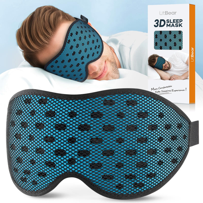 [Australia] - LitBear Breathable Sleep Mask, 3D Eye Mak Sleep for Side Sleepers Women Men, Light Blocking Sleeping Mask with Adjustable Strap, Soft Lightweight Eye Cover for Travel, Night Work, Nap, Office - Blue 