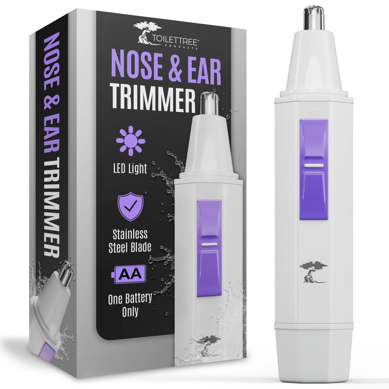 ToiletTree Products Nose Hair Trimmer for Women with LED Light - with Stainless Steel Blades, Water Resistance - Ear Nasal Hair Cutter/Removal White 1 Count (Pack of 1)