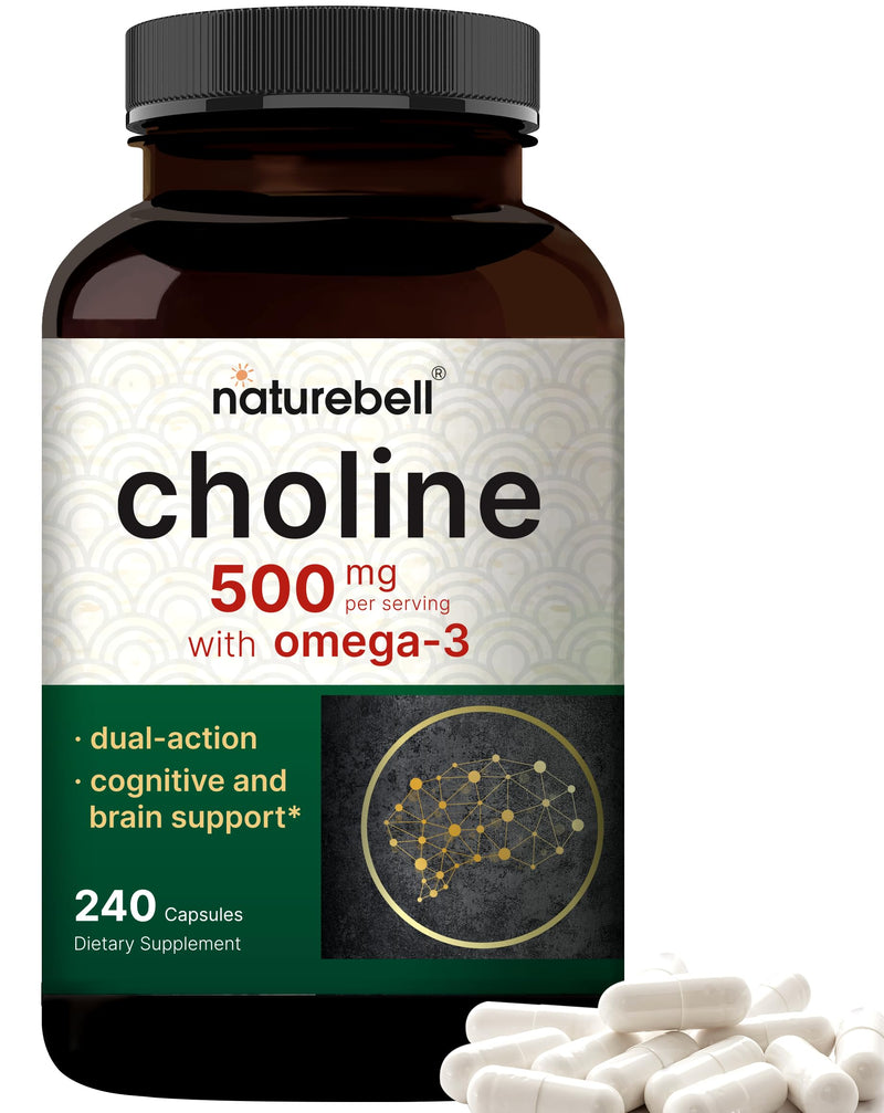 [Australia] - NatureBell Choline Supplements 500mg with Omega-3 Fatty Acids, 240 Capsules | High Potency Choline Bitartrate ‚Äì Prenatal Support During Pregnancy ‚Äì Promotes Energy, Liver, Brain, & Cognitive Health 