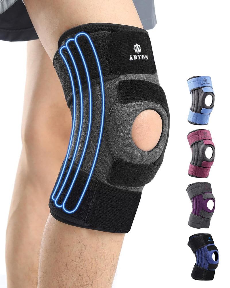[Australia] - ABYON Knee Brace for Women & Men Meniscus Tear, ACL, Arthritis, Knee Support with Triple Side Stabilizers and Adjustable 360° Wraparound Strap for Maximum Knee Pain Support and Fast Recovery - Please Check How To Size Video Medium Black-Grey 
