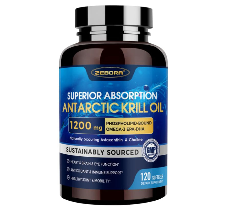 [Australia] - Krill Oil 1200 mg Omega 3 Supplement, Krill Oil Omega 3 with High Absorption EPA, DHA, Astaxanthin & Phospholipids, Supports Heart & Joint Health, No Fishy Aftertaste - 120 Softgels (60 Servings) 120 Count (Pack of 1) 