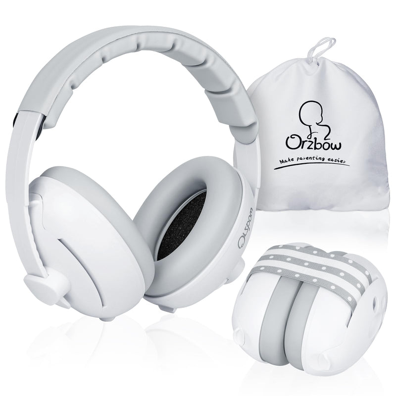[Australia] - 2-in-1 Baby Ear Muffs Noise Protection, Noise Cancelling Headphones for Babies up to 48 Months, Adjustable Infant Ear Protection with Non-Slip Band for Airplane Travel Sleep, White 