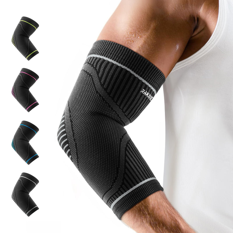 [Australia] - Elbow Compression Sleeve 2 Pack, High Elastic Elbow Brace for Tendonitis and Tennis Elbow for Women & Men, Elbow Sleeve for Tennis, Golfer, Badminton, Weightlifting, Grey M Black Medium 